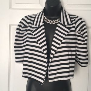 Black and white striped crop blazer
